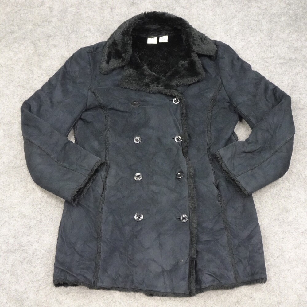Armani Exchange AX Jacket Womens Medium M Black Coat Double Breasted Faux Fur